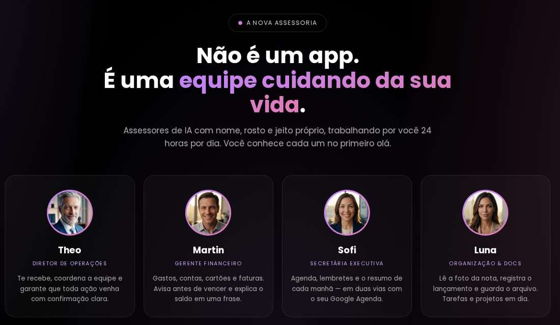 Theo, Martin, Sofi e Luna, os assessores de IA do Meu Assessor