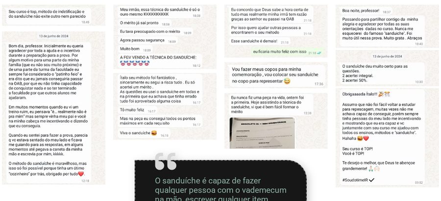 Mensagens de alunos comentando os resultados obtidos com a técnica sanduíche